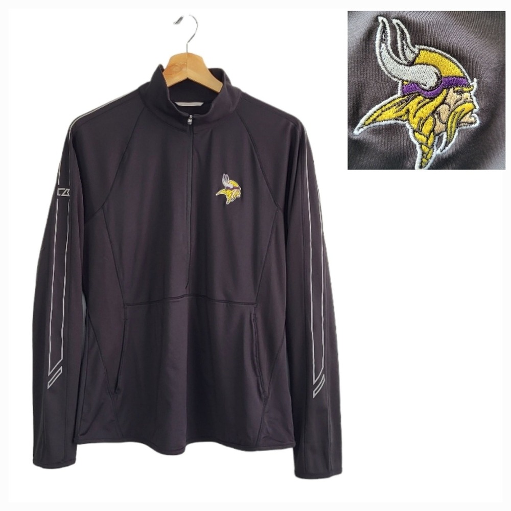 Cutter & Buck Vikings Women's Large Half Zip Pullover Black CB DryTec UPF‎ 50+
